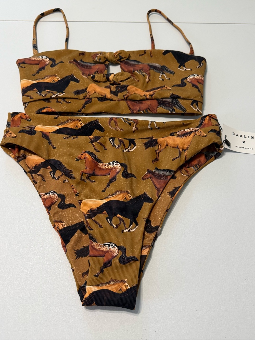 Darling Swimwear Dottie Josie Bronco Two Piece Bikini Set Brown Horse Print Sz S
